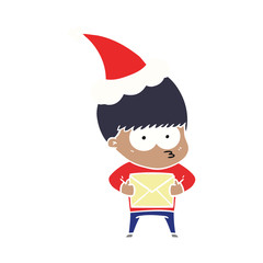 nervous flat color illustration of a boy wearing santa hat