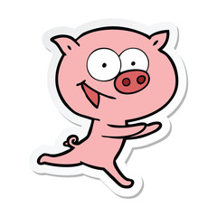 sticker of a cheerful pig cartoon
