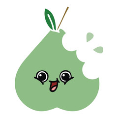 flat color retro cartoon green pear