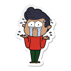 sticker of a cartoon crying man