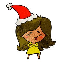 christmas textured cartoon of kawaii girl