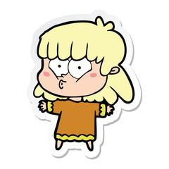 sticker of a cartoon whistling girl