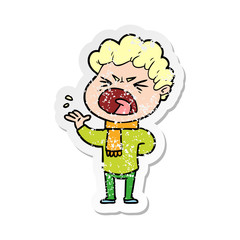 distressed sticker of a cartoon furious man