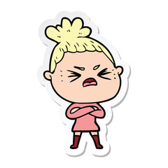 sticker of a cartoon angry woman