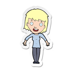 sticker of a cartoon woman shrugging shoulders
