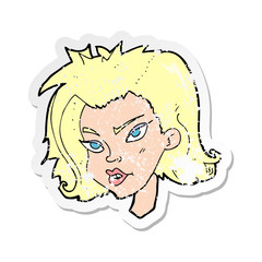 retro distressed sticker of a cartoon female face