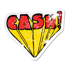 distressed sticker of a cartoon word cash