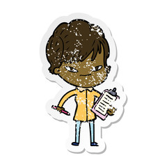 distressed sticker of a cartoon happy woman