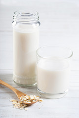 Glass of oat milk, non-dairy milk