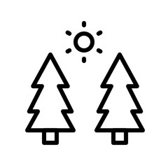 Pine with sun vector, Isolated Spring season line icon