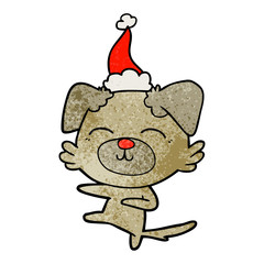 textured cartoon of a dog kicking wearing santa hat
