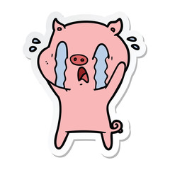 sticker of a crying pig cartoon