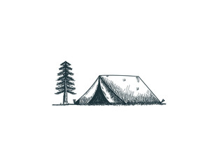 camping hand drawn logo