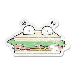 distressed sticker of a sandwich cartoon character