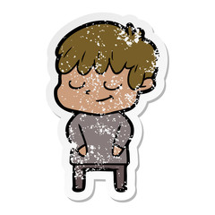 distressed sticker of a cartoon happy boy