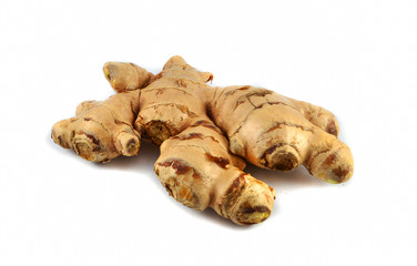 Fresh ginger root from the ginger farm isolated on white background