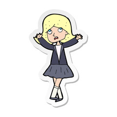 sticker of a cartoon unhappy girl