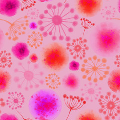 Abstract Dots and Flowers Seamless Pattern. Fantasy Design for Print, Background, Gift Wrap, and Textile.