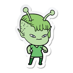 sticker of a cute cartoon alien girl