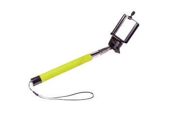 Selfie stick with adjustable clamp isolated on a white background