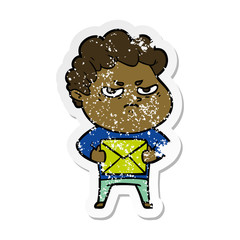 distressed sticker of a cartoon angry man