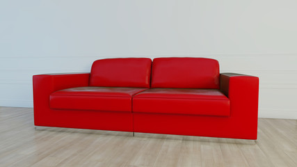 Red leather luxury sofa in white room
