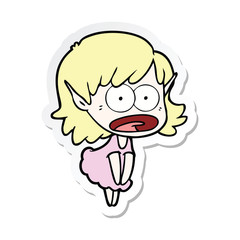 sticker of a cartoon shocked elf girl