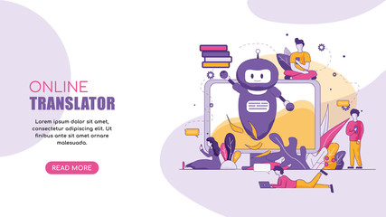 Horizontal Flat Banner Online Translator Chatbot.