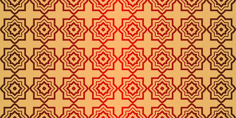 Traditional geometric Ornament. Seamless Vector Pattern. Interior Decoration, Wallpaper, Invitation, Fashion Design. Sunrise red color