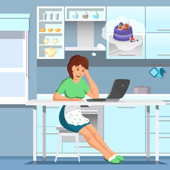 Vector Flat Mom in Kitchen Watch Online Cooking.