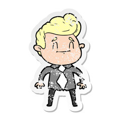 distressed sticker of a happy cartoon man in office clothes