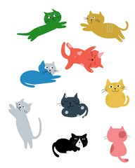 illustration of hand drawn cats in many color