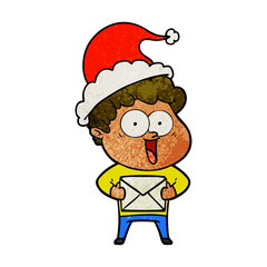textured cartoon of a happy man wearing santa hat