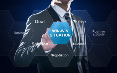 Businessman presenting win-win situation concept for successful business partnerships