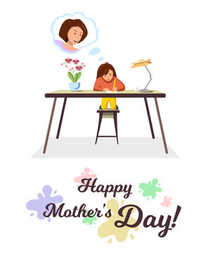 Vector Flat Banner Happy Mothers Day Little Girl.