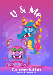 Obraz na płótnie Canvas cute monster you and me greeting card. vector