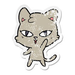 distressed sticker of a cartoon cat