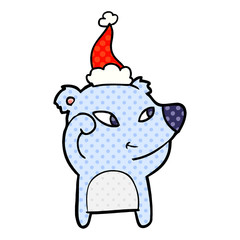 cute comic book style illustration of a bear wearing santa hat