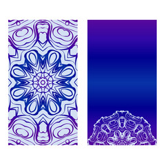 Obraz na płótnie Canvas Vintage Cards With Floral Mandala Pattern. Vector Template. The Front And Rear Side. Blue, purple silver color