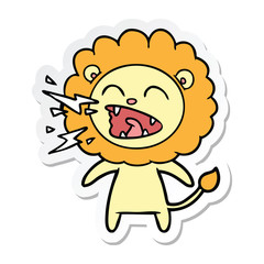 sticker of a cartoon roaring lion
