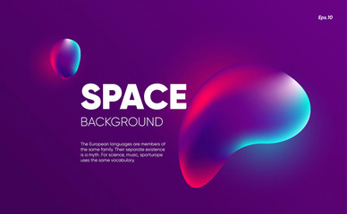 3D concept fluid elements glowing on dark purple background. Vector art.