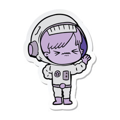 Obraz premium sticker of a angry cartoon space girl waving