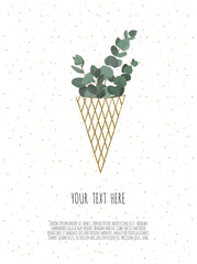 Card with flower rose, leaves. Wedding ornament concept. Floral poster, invite.