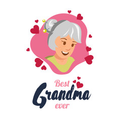 Flat Banner Best Grandma Ever Happy Elderly Woman.