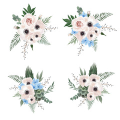 Vector designer elements set collection of greeng leaves herbs in watercolor style.