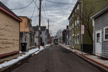 Fototapeta na wymiar Salem, USA- March 03, 2019: Streets of Salem, City in Massachusetts It's famous for its 1692 witch trials, during which several locals were executed for allegedly practicing witchcraft