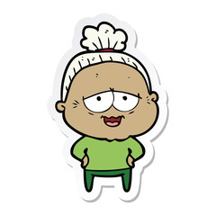 sticker of a cartoon happy old lady