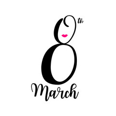 Eight march with female face icon design. International women's day concept. Vector illustration isolated on white background.