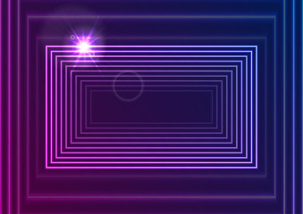 Bright neon glowing rectangle frame abstract background