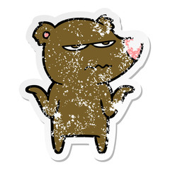 distressed sticker of a annoyed bear cartoon